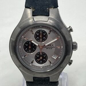 Vtg Timex Chronograph Watch Men 39mm Gunmetal Date 50M WR New Battery 2000
